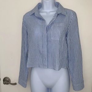 Blue Stripe Cropped Button Down XS